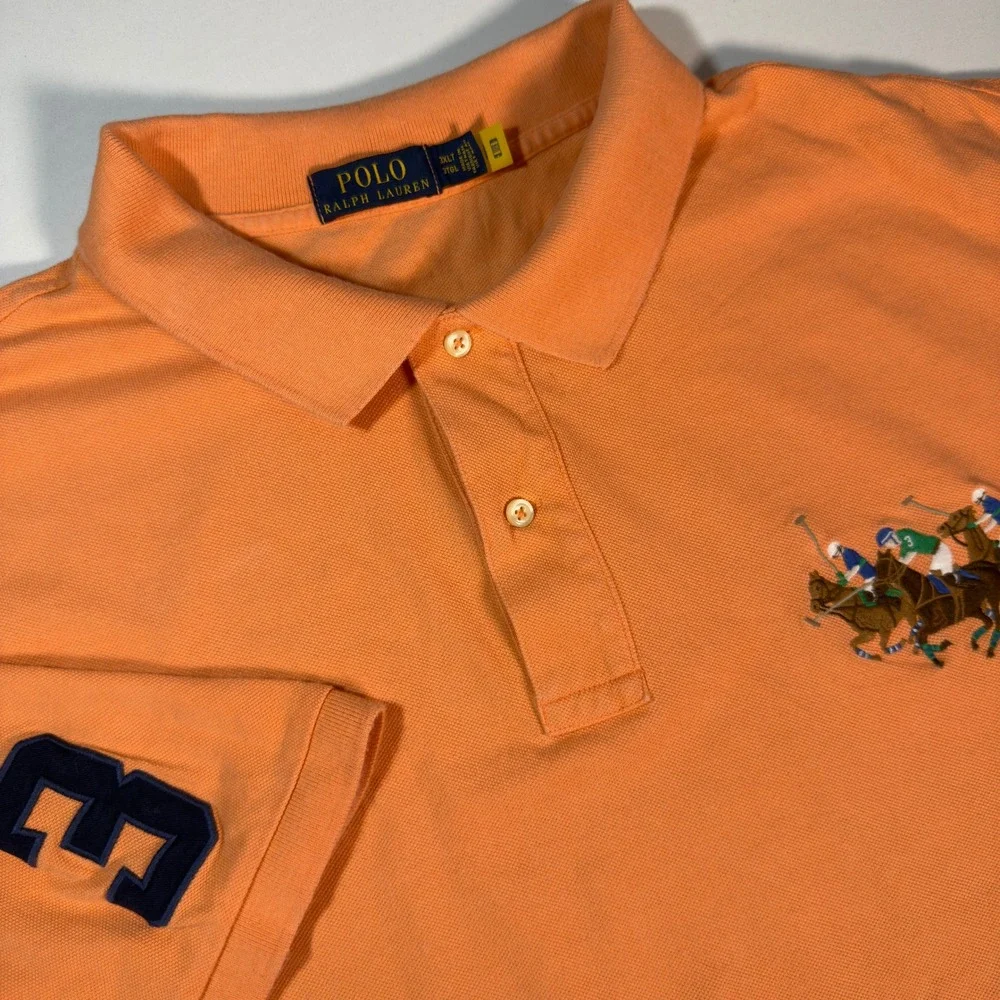 Polo Ralph Lauren Polo Shirt Mens 3XLT Orange Excellent Triple Pony Big Tall Y2K
